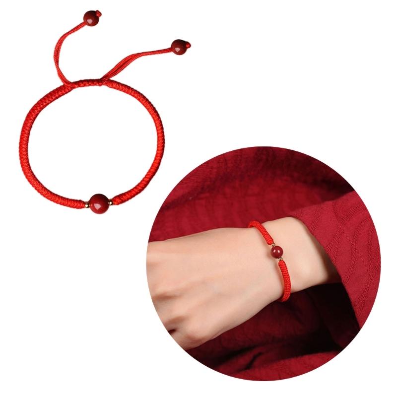 Chinese Red Woven Bracelet Handmade Round Bead Wrist Bangle Adjustable Red Rope Hand Link Chain for Luck and Fortune