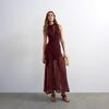 European and American Style Sleeveless Knitted Perspective Mesh Splicing Dress Women's Semi-turtleneck Hollow Design Temperament Versatile Long Dress