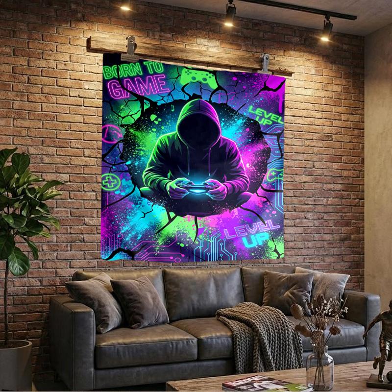 Cyberpunk Neon Gaming Printed Tapestry, Wall Hanging,Livingroom, dormitory, Large Wall Decor, Fabric Decor Fan Birthday Gifts