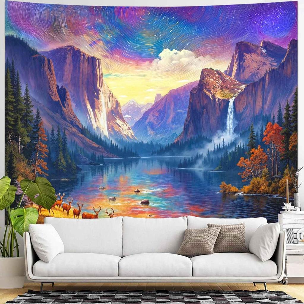 Tapestry Forest Cave Tapestries Nature Landscape Tapestries Mossy Waterfall Stream Wall Tapestry Bedroom Dormitory Living Room