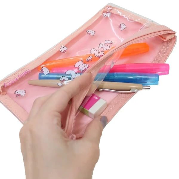 K Company Sanrio Characters Clear Flat Hello H115 X W200 X D18mm Pouch, Kitty, (SAC-CLP-KT)