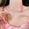 Fresh Sweet Mesh Rose Beaded Necklace for Women, Niche Dopamine Style Versatile Collarbone Chain Short Choker Fashion Neck Accessories