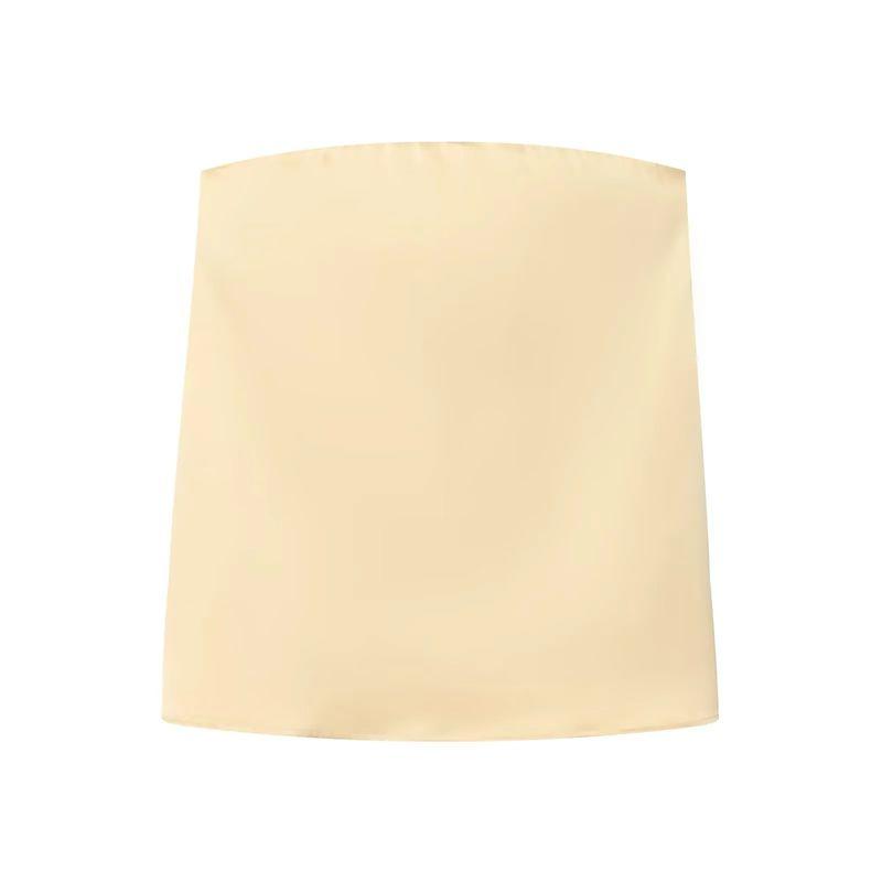 Strapless Straight Collar Silk Satin Texture Plaid Tube Top Tops 4772026 Silk Satin Texture High-Waisted Trousers 5427429