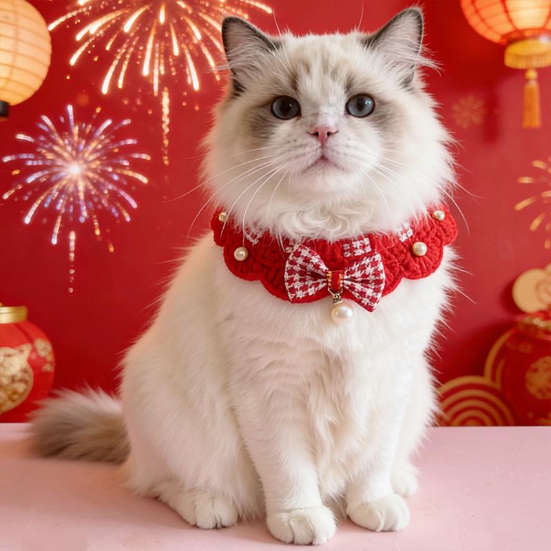 New Year Red Knit Scarf for Pets - Handmade Crochet for Cats and Dogs, Warm Spring Festival Outfit