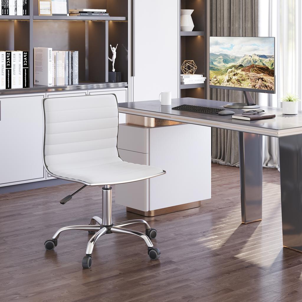 Faux Leather Armless Office Chair - White