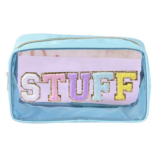 SOIDRAM Transparente Make-up-Tasche Mit Chenille-Buchstaben – Perfekt Für Reisen, Strand & Bad-Organisation