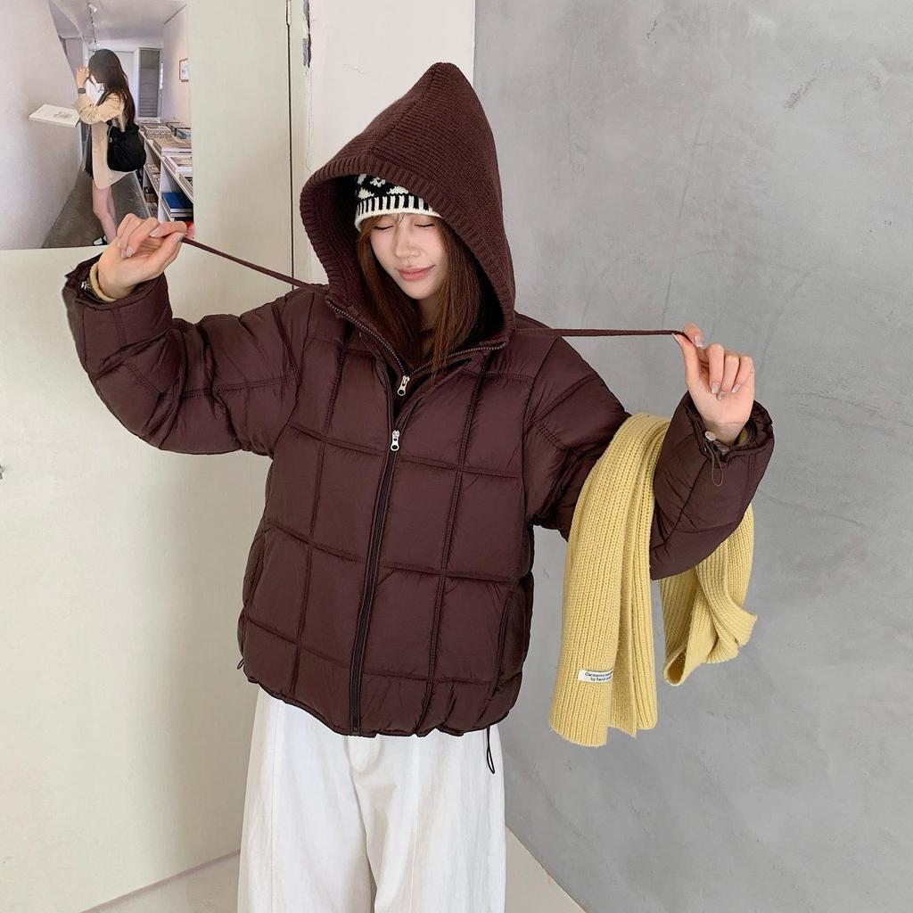 Winter 2026 Women's Korean Style Hooded Lightweight Puffer Jacket - Short, Faux Two-Piece Design.