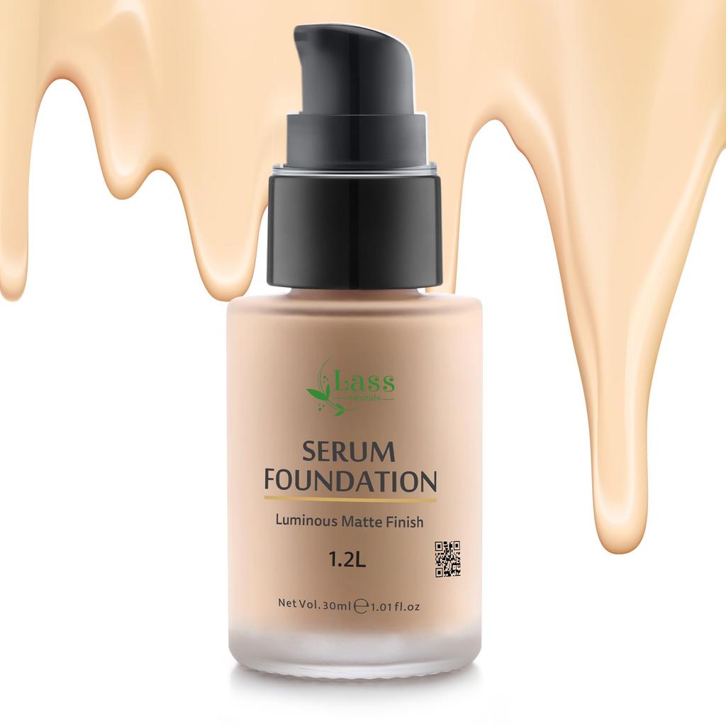 Lass Natural Serum Foundation, Luminous Matte Finish Aqua Base, With SPF 30+, Hyaluronic Acid & Salicylic Acid 0.15%, No Sillicons & Paraben, No Ar