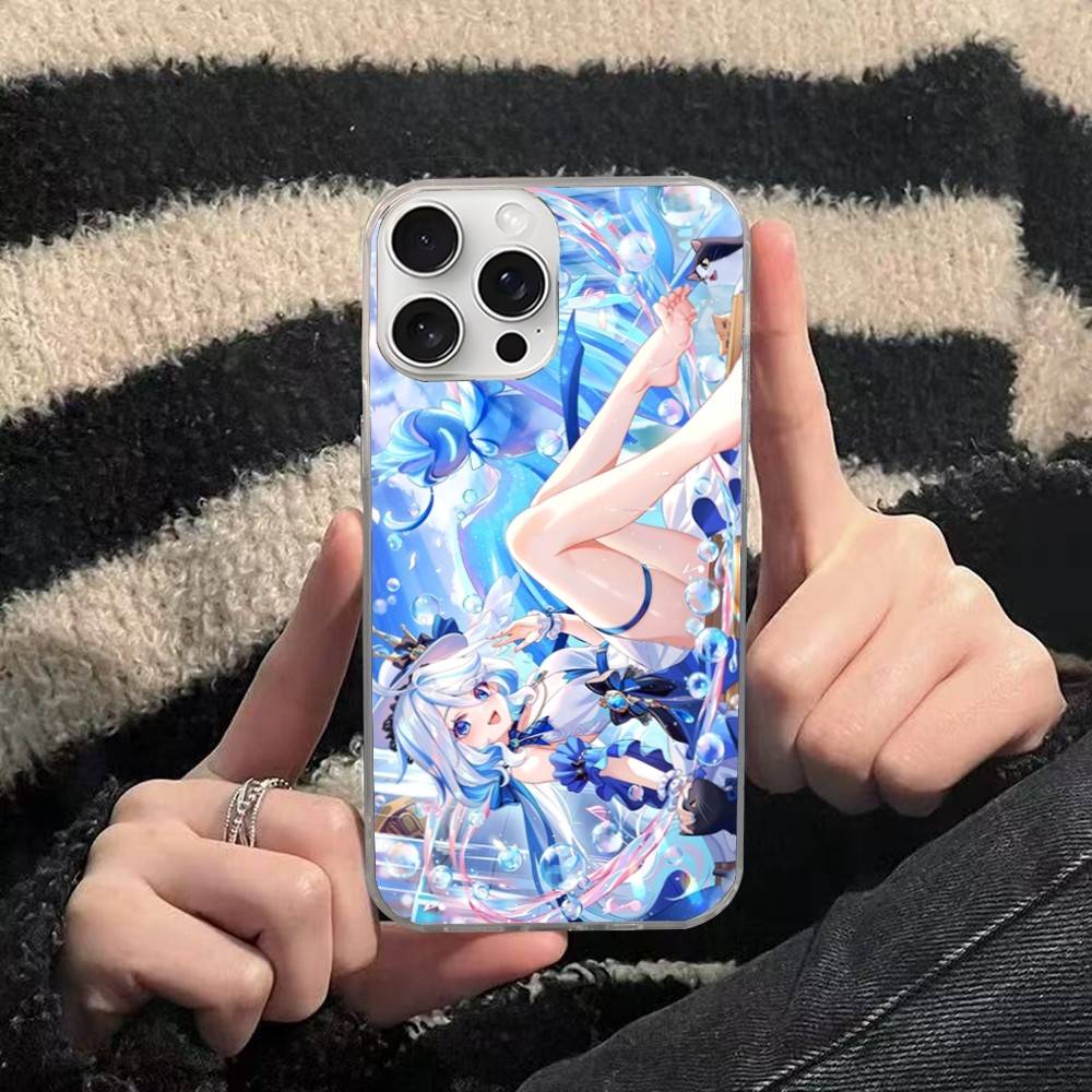 Genshin Impact Furina Phone Case For iphone 17 16 15 14 13 12 11 Pro Max Plus Silver Laser Satin Aurora