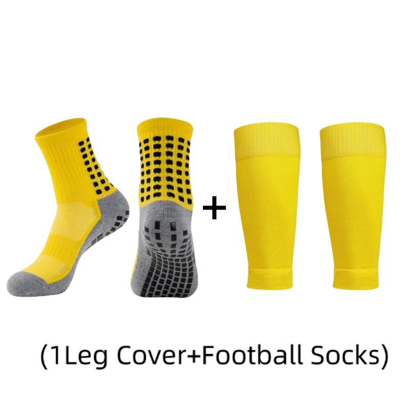 1 Pair of Combination Adhesive Point Anti Slip, Sweat and Odor Resistant  Football Sports Socks+leg Protectors
