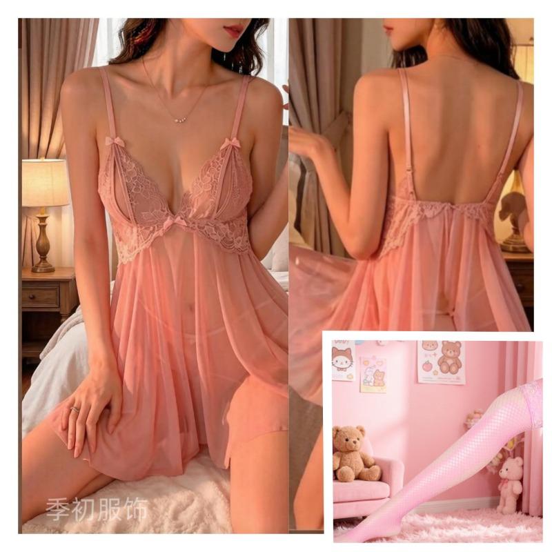 Sex Underwear Sexy Free Large Size Light Luxury Sweet Mesh Deep V Suspender Nightdress Lace Robe Uniform Women