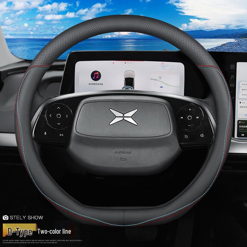 Genuine Leather Steering Wheel Cover for 2021 XPeng P7/G3/P5, Ultra-Thin, All-Season.