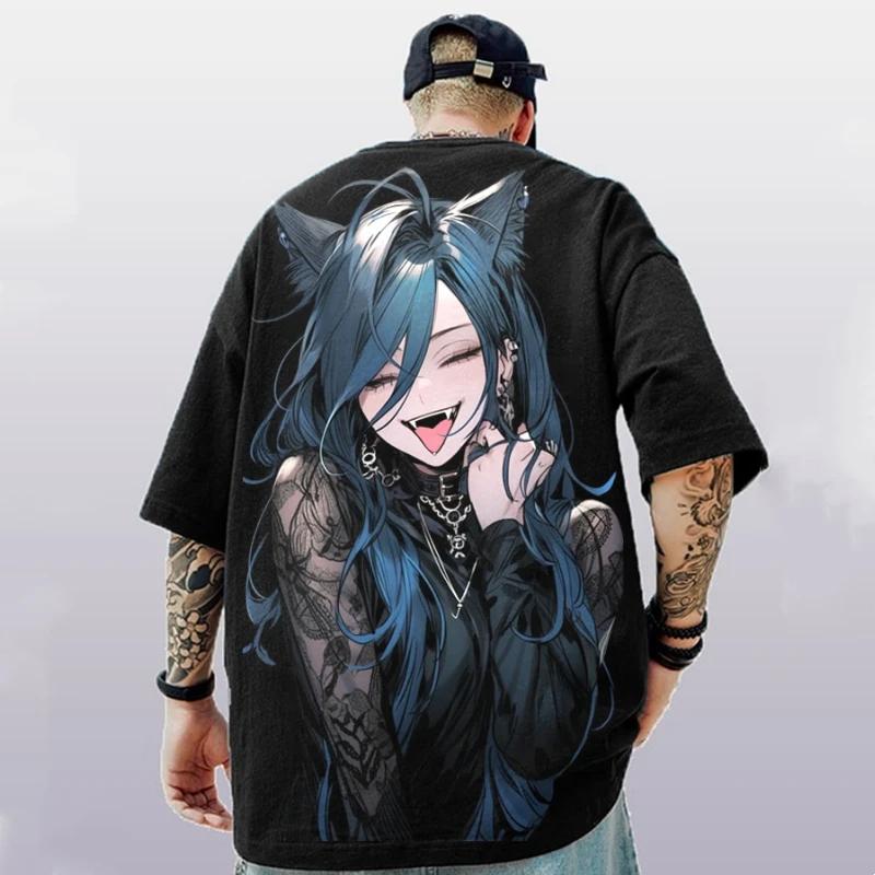 2024 Men's T-Shirts Anime Character Tee 3D Sexy Beauty Print Summer Casual Street Trend Top Loose Oversized Short Sleeve T Shirt