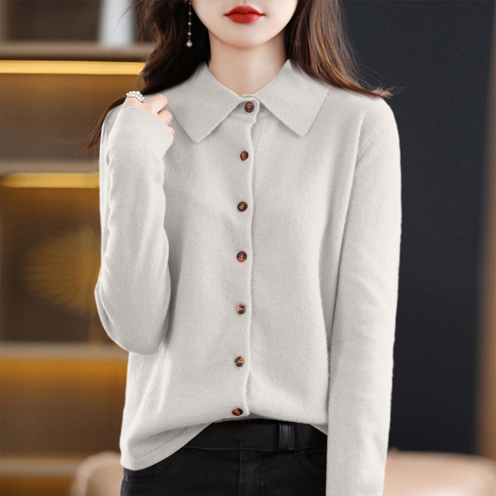 

Женский модный повседневный кардиган однотонного цвета свободного кроя с длинными рукавами и отложным воротником XXL светло-серый