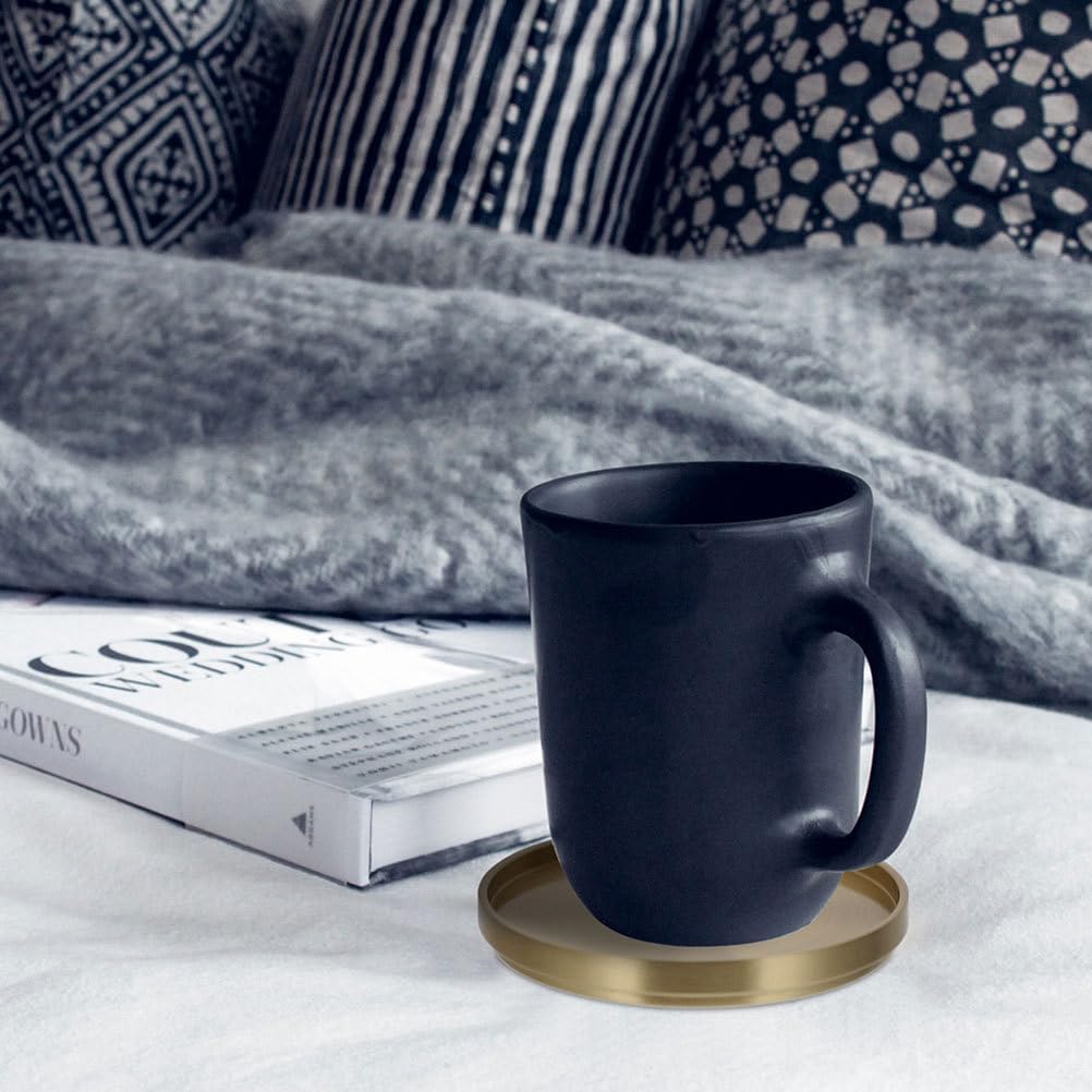 HEMOTON 5 Pack Round Coasters, 2.6 Inch Golden Brass Coasters for Drinks, Glass Cup Coasters Set, Protection Tabletop,Countertop and Surfaces from