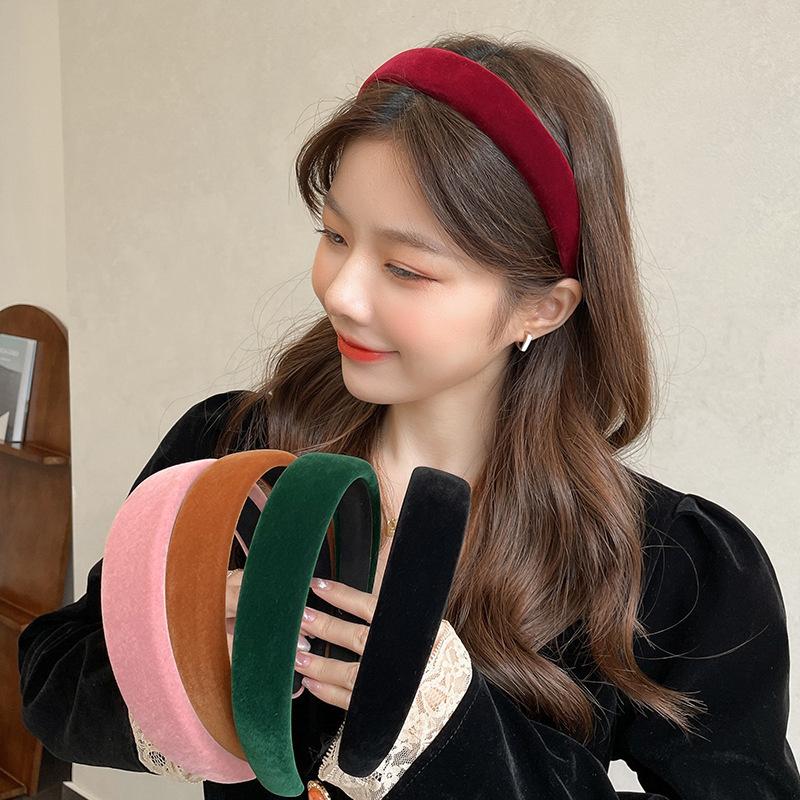 3CM Autumn Winter Soft Velvet Cloth Sponge Padded Hairband for Women Girls Casual Shopping Face WashingDress Up Hair Accessories