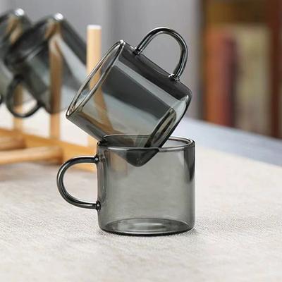 Simple Kung Fu High Temperature Resistance Small Borosilicate Glass Tea Cup with Handle Tea Cup Smoke Gray Tea Set Tea Cup