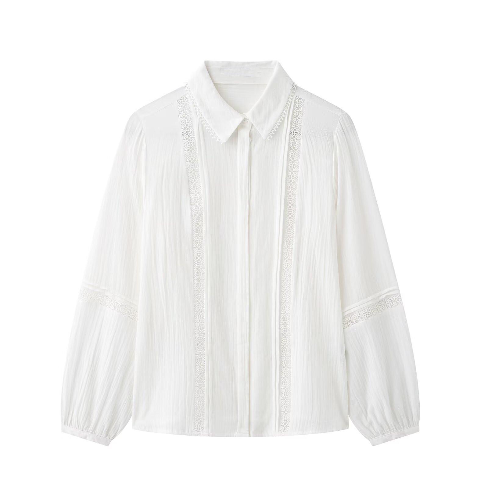 

2025 Spring Women s Elegant Commuter Lace Pleated Lapel Shirt Extra Small білий