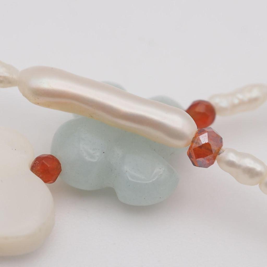 Used W739 Freshwater Pearl Shell etc. Natural Stone SILVER TOP ~~ Engraved Necklace Turquoise Style Engraving Heart Clover Design Silver June