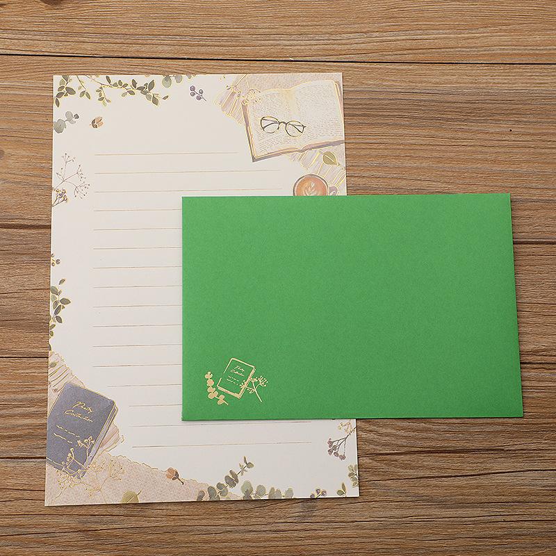 

6 letterheads and 3 envelopes, Chinese style letterhead with Chinese style, A5 set letterhead with Western style envelope зелёный