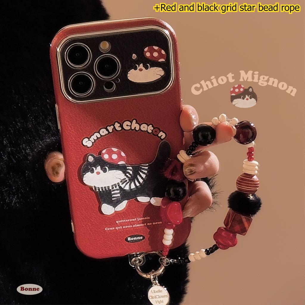 Ins Red Cartoon Cat Suitable for 16pro Max Apple Mobile Phone Case Iphone15 Leather Cartoon 17 Hanging Chain