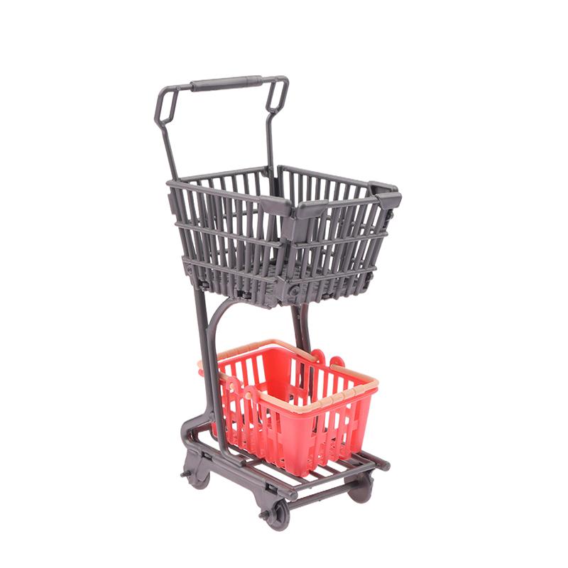 1/12 Dollhouse Mini Shopping Cart Supermarket Shopping Basket Model Dollhouse Supermarket Decoration Accessory Pretend Play Toy