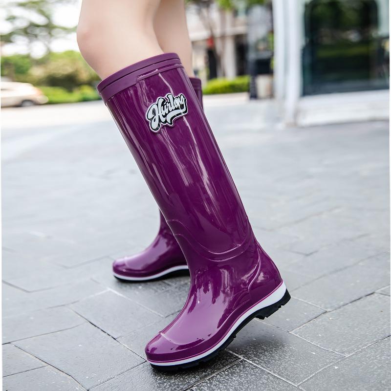Plus Tall Rain Shoes Women's Fashion Rain Boots Outdoor Extra Tall Waterproof Shoes Rubber Shoes Velvet Long Waterproof Boots