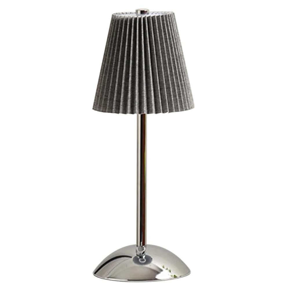 Pleated Shade Warm Night Light with Metal Base Nordic Decorative Light Rechargeable 3 Colors Dimmable for Living Room Bedroom