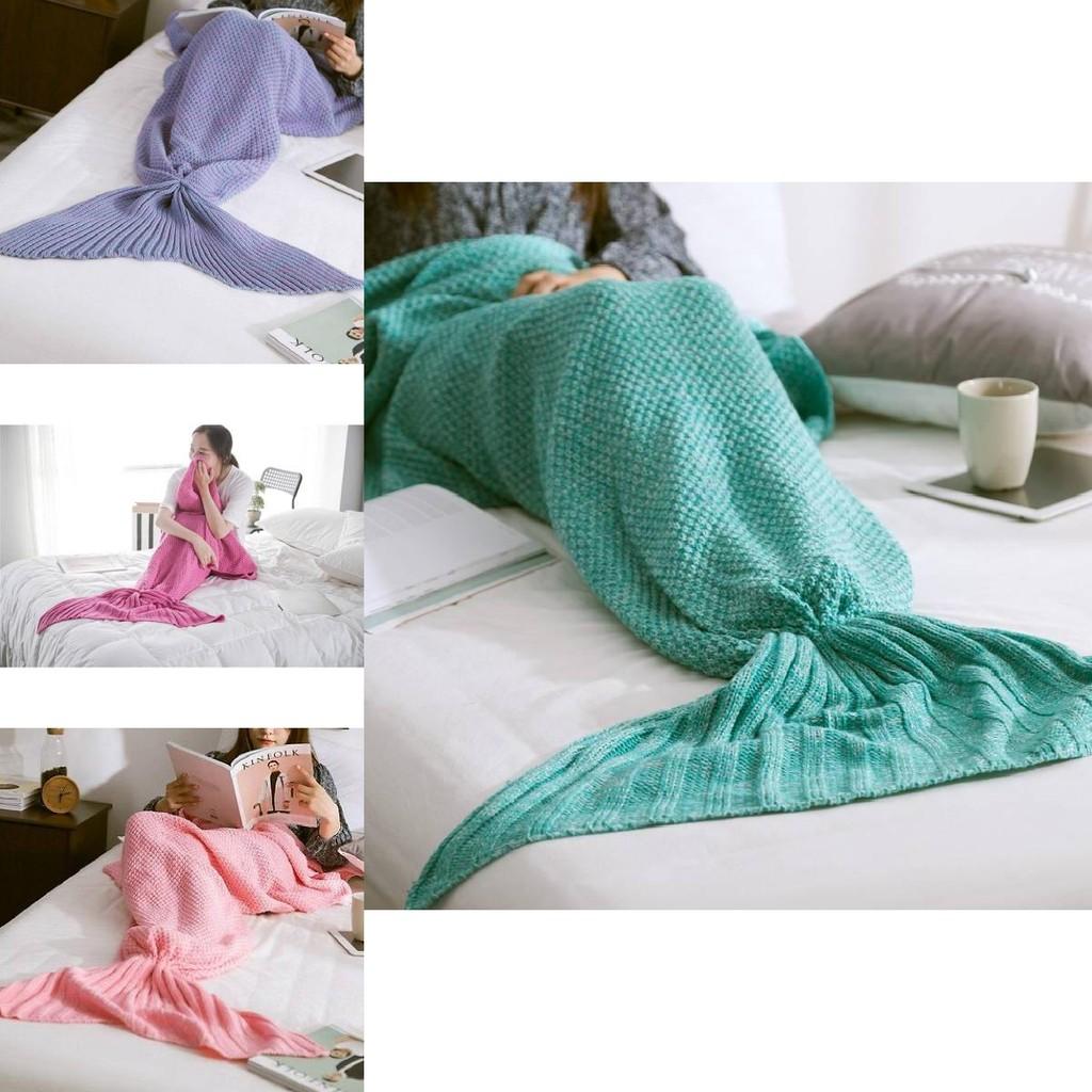 Dreamy Mermaid Tail Blanket Luxurious Knitted Acrylic Blanket In Mint Green And Pink