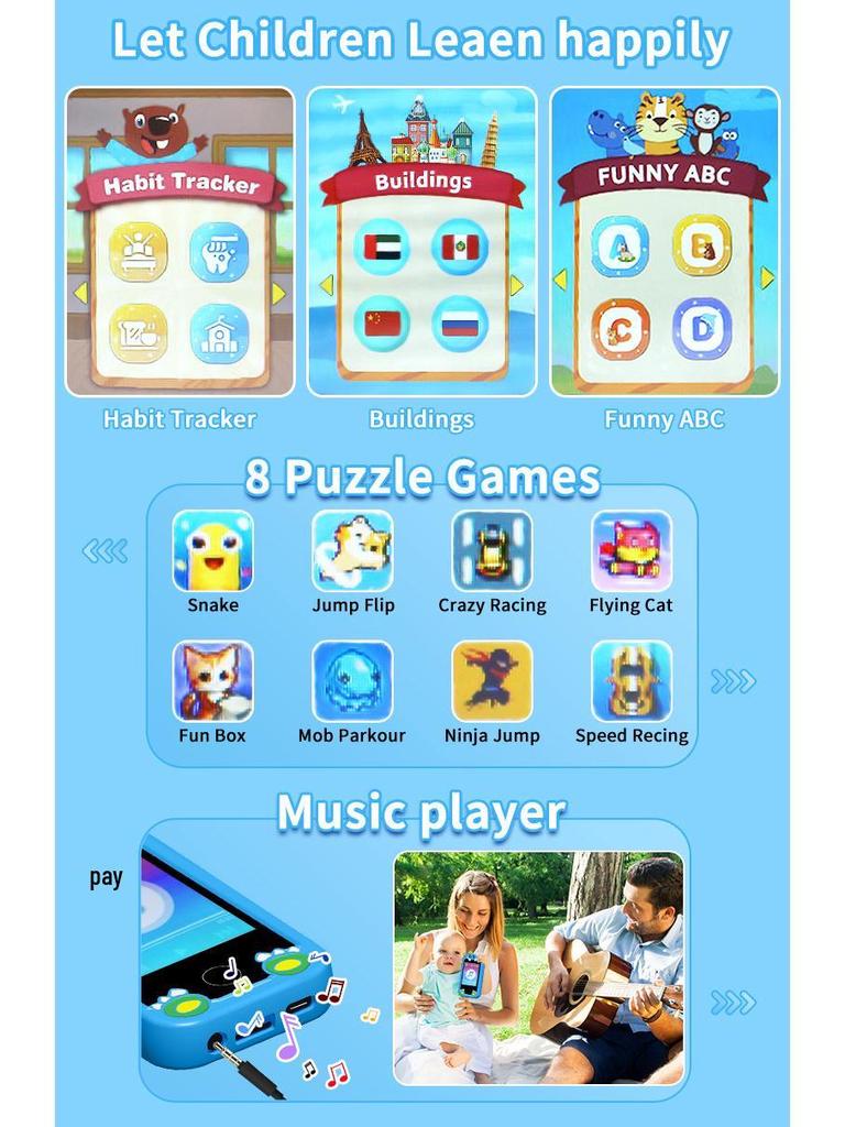 Einhorn Dual-Kamera Pädagogisches Touchscreen-Telefon für Kinder - Frühes Lernen und Weihnachts-Edition