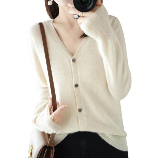 

Женский вязаный свитер с V-образным вырезом, длинным рукавом, на пуговицах, свитер, кардиган, однотонный, свободный крой, вязаное крючком текстурное пальто S белый