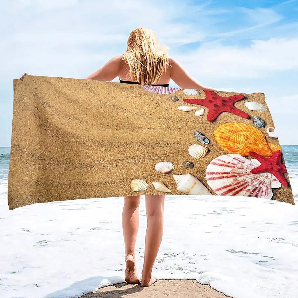 Beach Shell Conch Print Beach Towel Ocean Theme Microfiber Bath Towel Quick Dry Sand Free Face Towels for Sport Travel Spa Gym