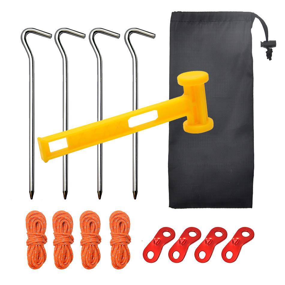 Type 7 Aluminum Alloy Tent Peg and Rope Set with Hammer