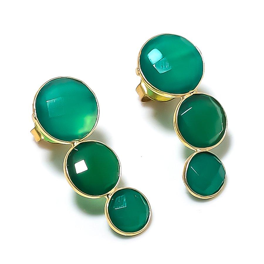 Green Onyx Gemstone Handmade 925 Sterling Silver Earring 1.26" KJ-1166