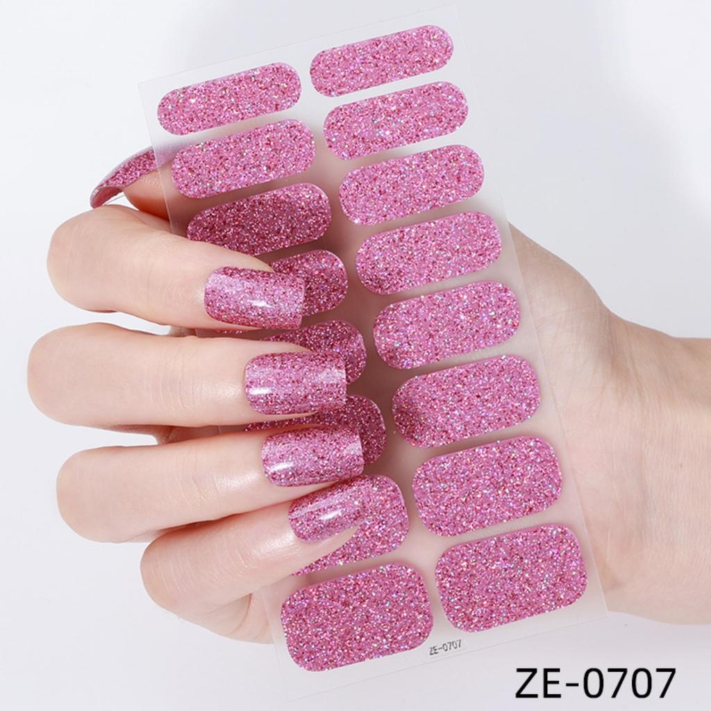 16Tips Full Cover Nail Stickers DIY Nail Polish Strips Sparkling Glitter Self Adhesive Nail Art Stickers Manicure Decoration