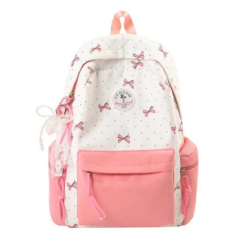 Nylon Backpack Cute Bow Print School Bag for Girls
