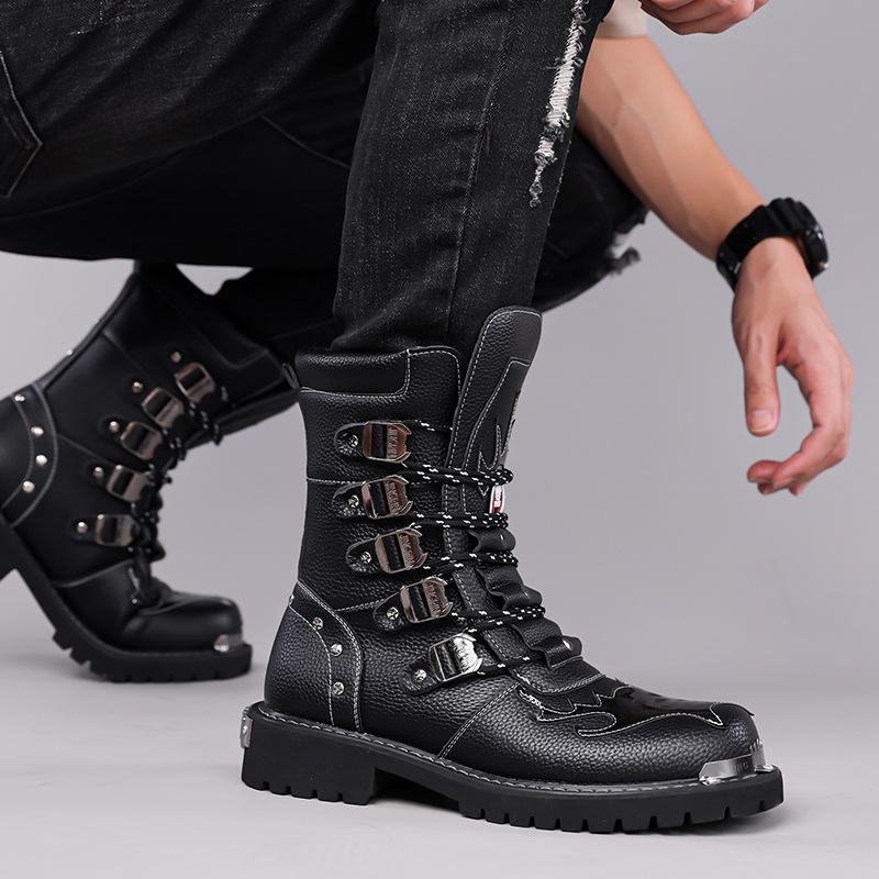 High-top British-style Black Work Boots Men Autumn Winter New Designer Platform Shoes Male Motorcycle Riding Leather Boots Man