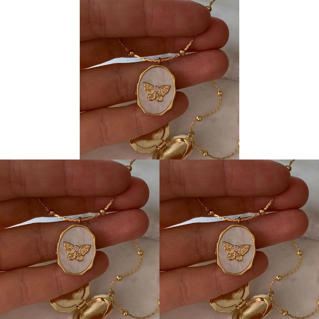 Retro Butterfly Photo Necklace With Copper Alloy Charm For Fashion Lovers