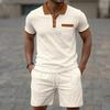 Herren Poloshirt Shorts Set Kurzarm Knopfleiste mit Tasche Lässiges Zweiteiliges Outfit