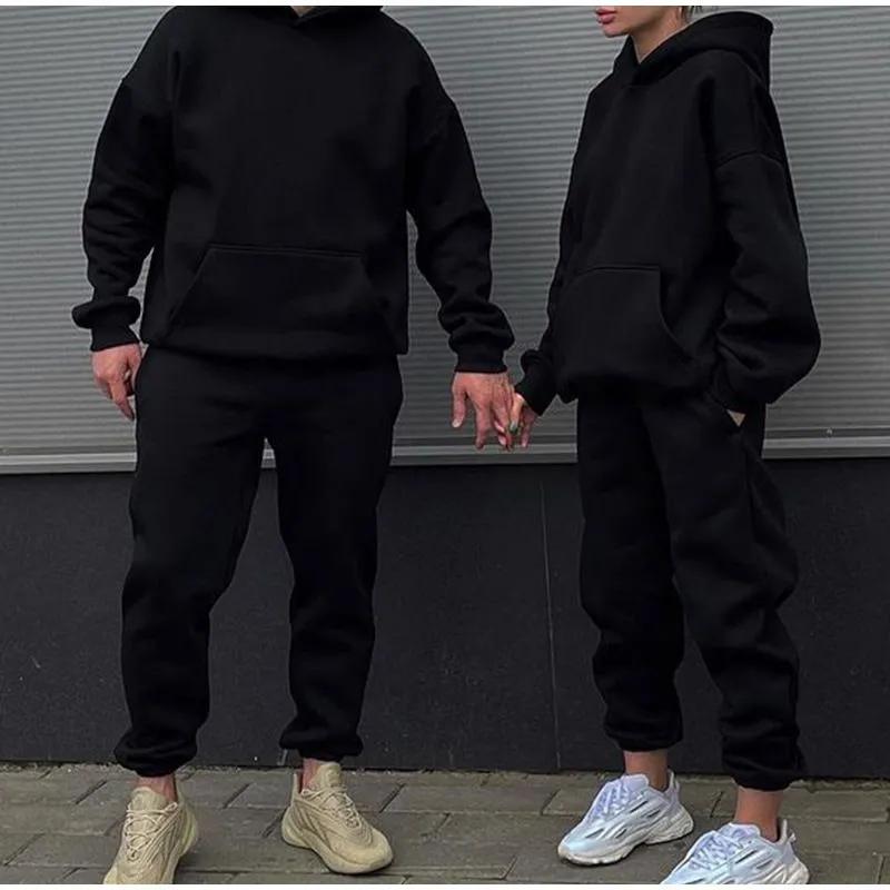 Autumn and Winter Couples Plus Velvet Fashion Hooded Sweater Suit Is Now Casual Loose Long-sleeved