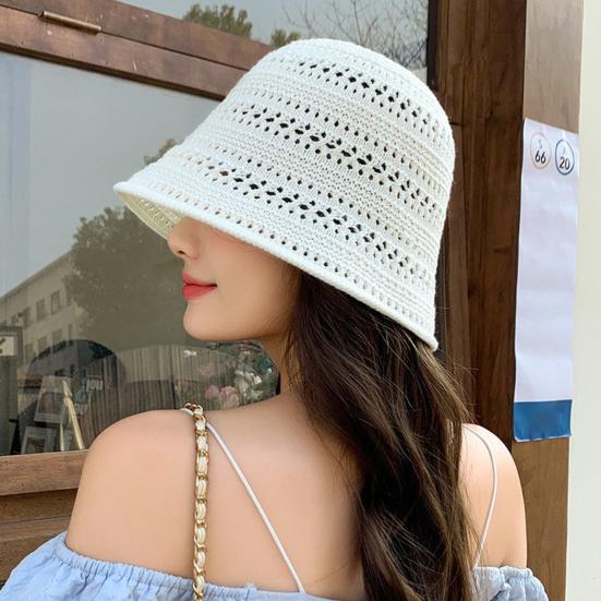 Women Fisherman Hat Hollowed-Out Design Sun Protection Hat Wide Brim Braided Basin Hat Summer Accessory