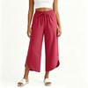 Women Casual Elastic Waist Drawstring Pants with Pockets Side Button Detail Relaxed Fit Cropped Trousers for Everyday Wear