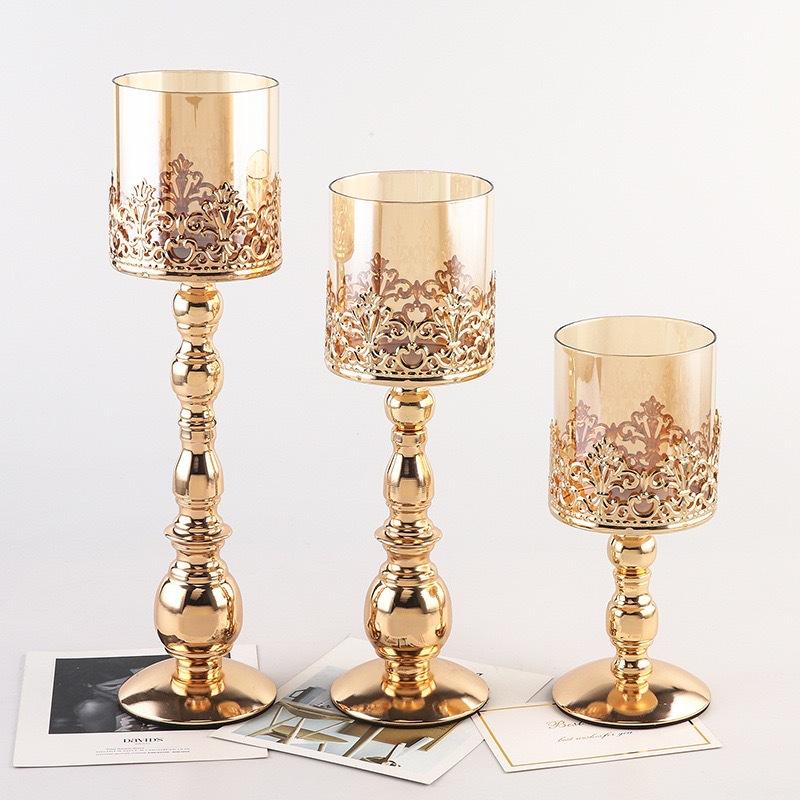 

1Pcs electroplated wrought iron candle holder glass candle holder ornament retro wedding props, candle holder 12x 25cm