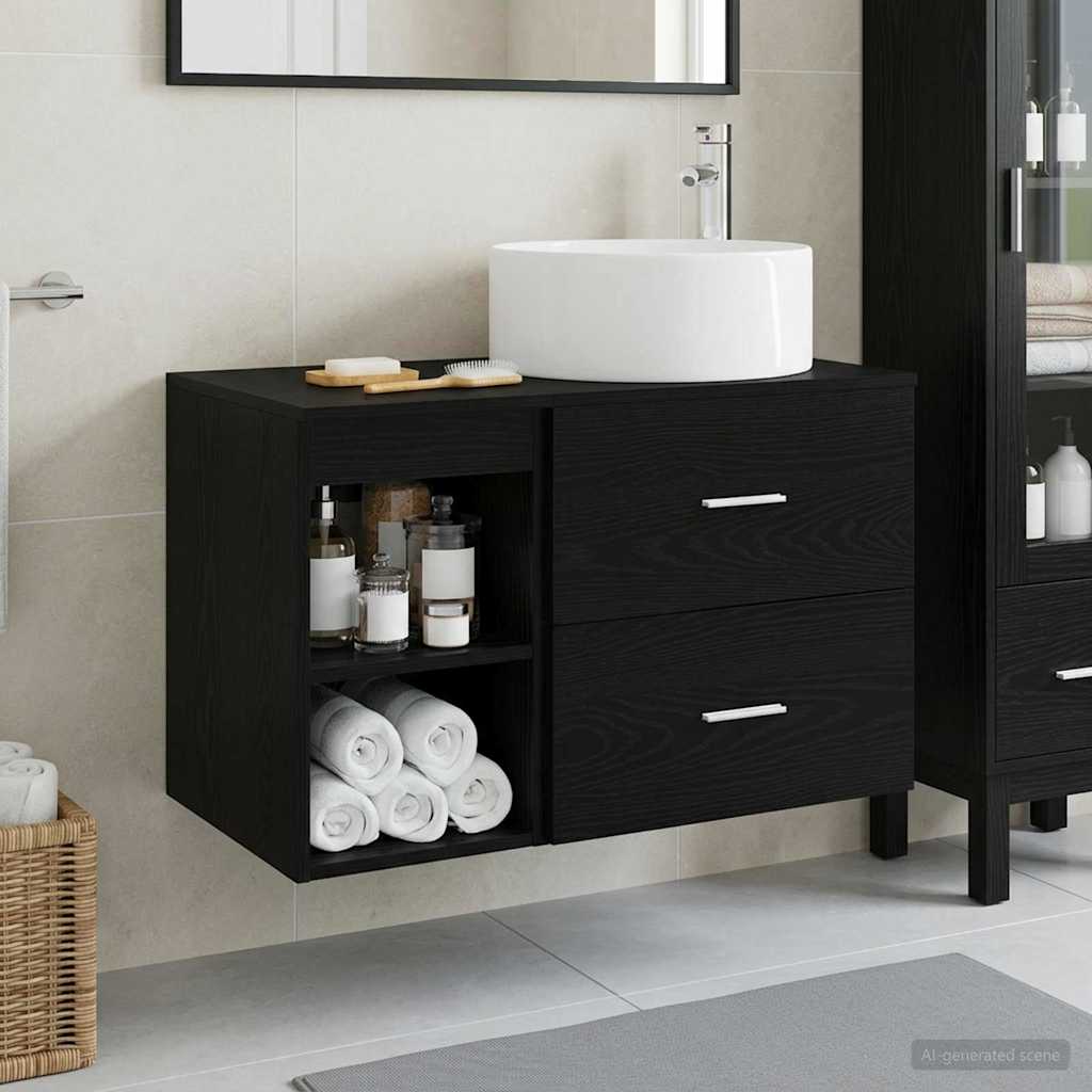 Bathroom Furniture Set 2 Pcs Black Oak Wood Based Material