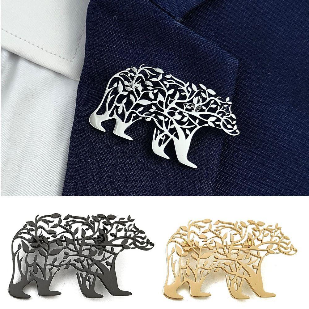 Punk Style Stainless Steel Brooch Plated Corsage Pin Trendy Polar Bear Brooch  Clothes Accessories
