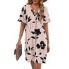 Women's Summer Floral Print Dress Pleated Short Sleeve V-Neck Pocket Casual Dress