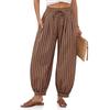 Women’s Loose Fit Casual Pants with Drawstring Waist Wide Leg Design Striped Print Lightweight Relaxed Style for Daily Wear