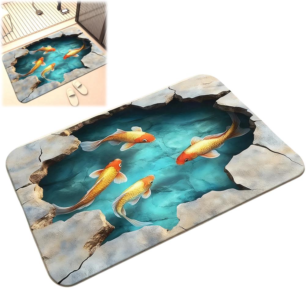 2D Koi Pond Non-slip Floor Mat - Indoor And Outdoor Absorbent Foot Mat Suitable For Home Decoration Durable And Stylish