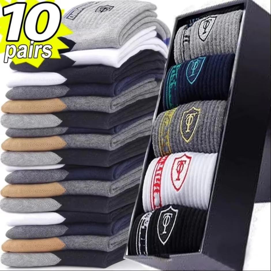 Men's Thick Warm Towel Socks 3 Pairs of Casual Solid Color Mid-calf Socks Winter Men's Socks