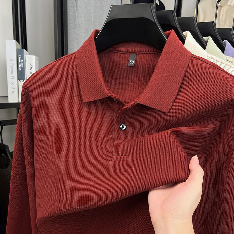 100% Mercerized Cotton Autumn Solid Color Long-Sleeved Polo Shirt Men'S High-End Casual Lapel Bottoming Shirt